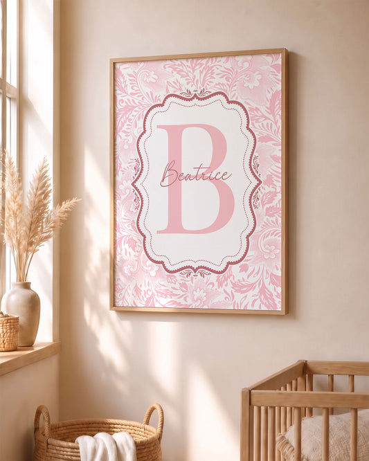 Quadro con Iniziale Personalizzata - Stile Damascato e Nome