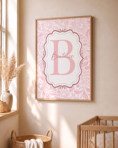 Quadro con Iniziale Personalizzata - Stile Damascato e Nome