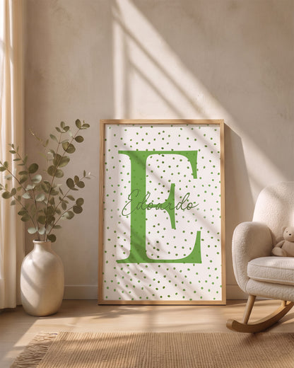 Quadro con Iniziale Personalizzata - Nome e Sfondo a Pois