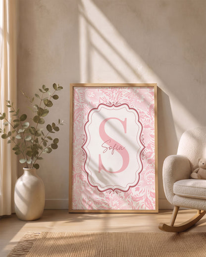 Quadro con Iniziale Personalizzata - Stile Damascato e Nome