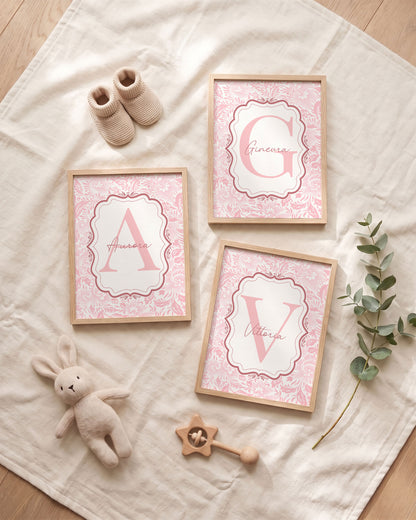Quadro con Iniziale Personalizzata - Stile Damascato e Nome