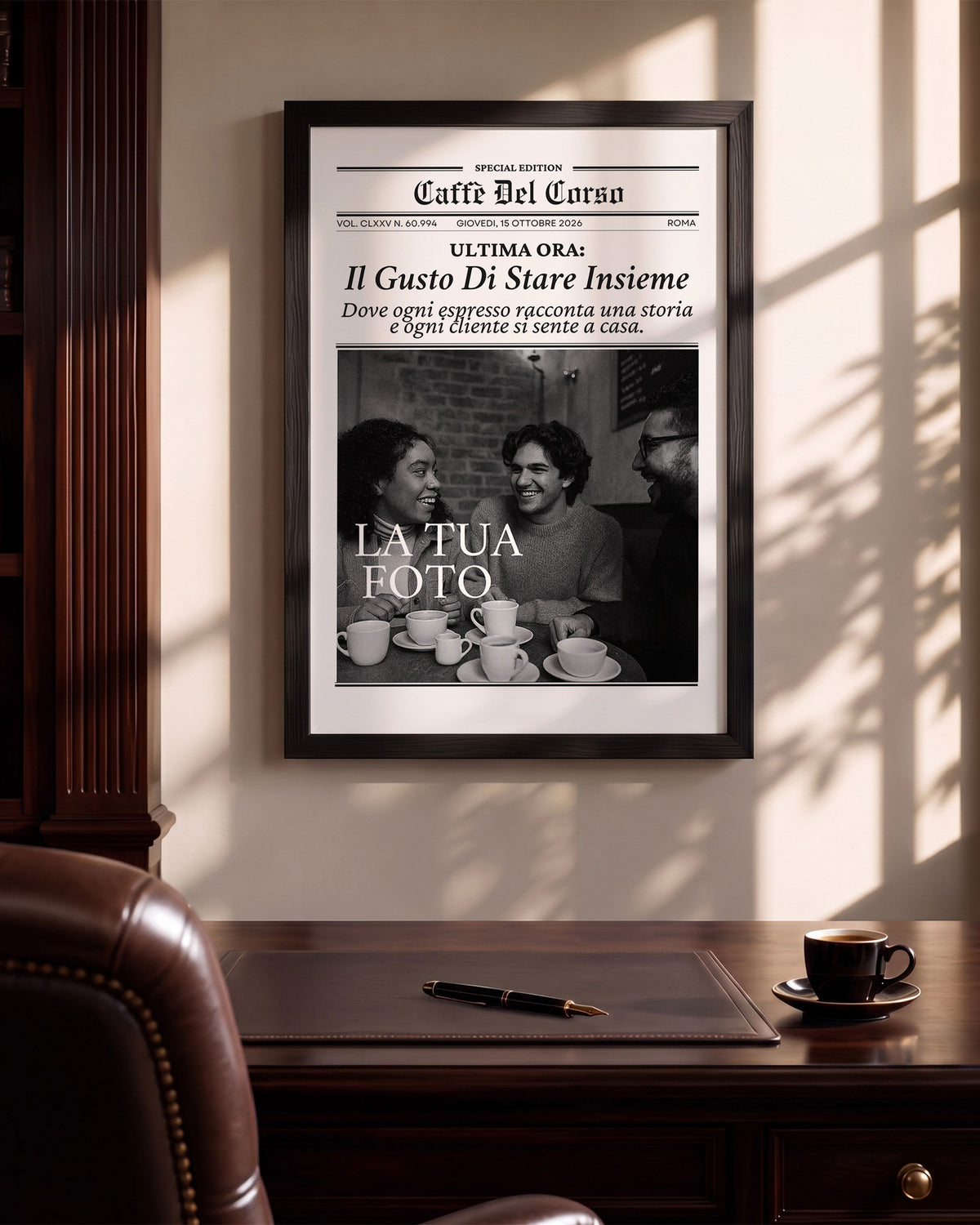 Quadro Prima Pagina Giornale Personalizzato per Aziende e Locali, decorazione da parete per bar e ristoranti con foto clienti.